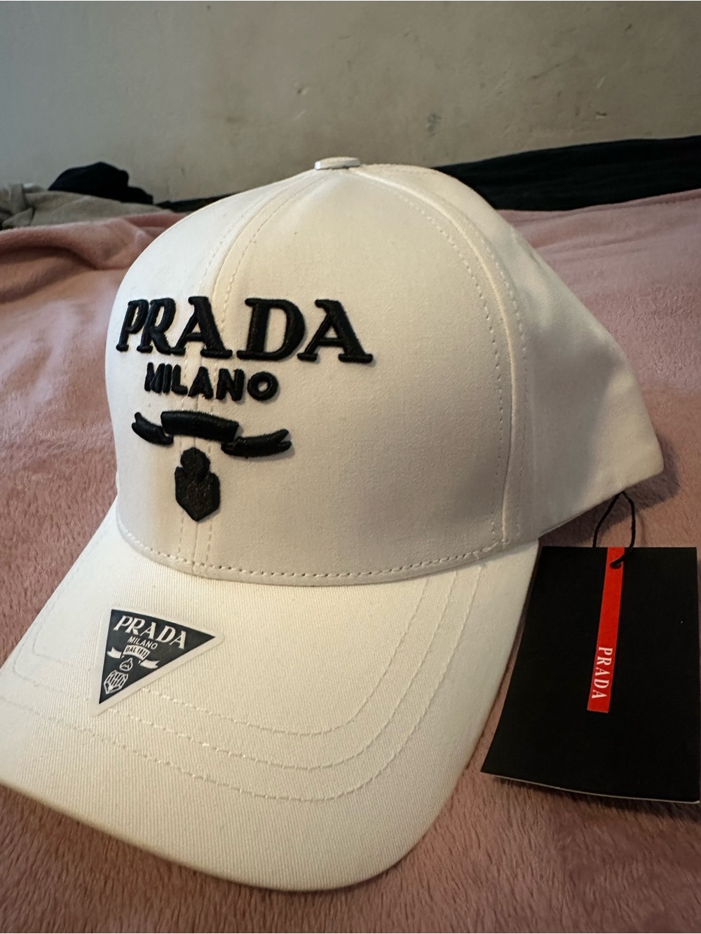 Prada White Logo-Print Baseball Cap
